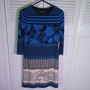 Donna Morgan Blue Black Sheath Dress 3/4 Sleeve